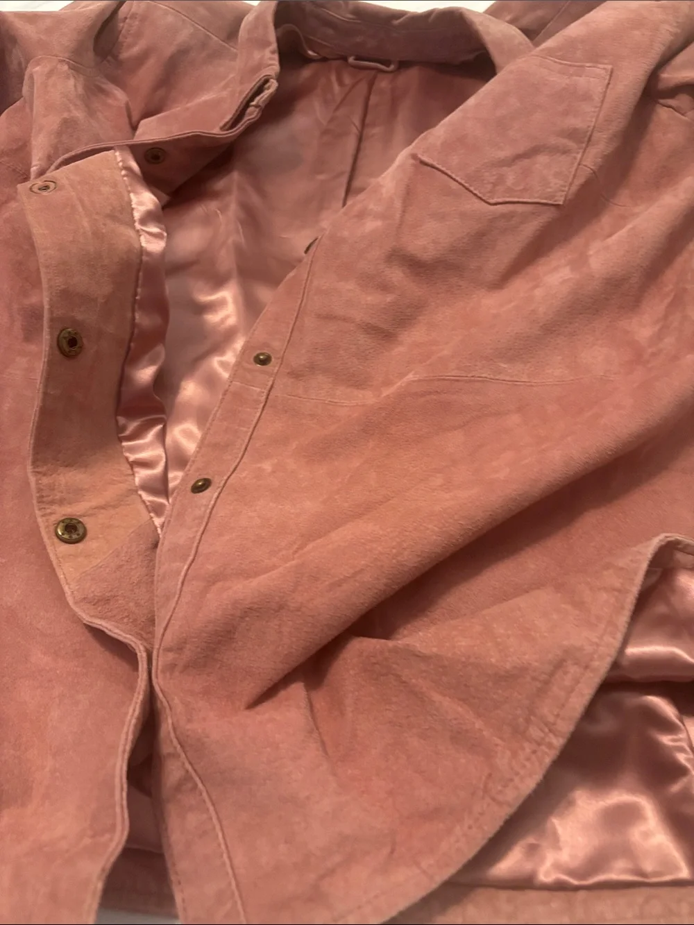 VTG D&Co Dusty Rose Suede Leather Snap Button-Front Shirt Jacket SZ XL lined Y2K - Picture 8 of 11